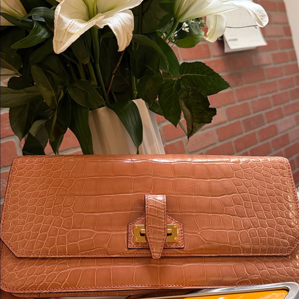 Tom Ford Pink real Crocodile Clutch with Gold Accents